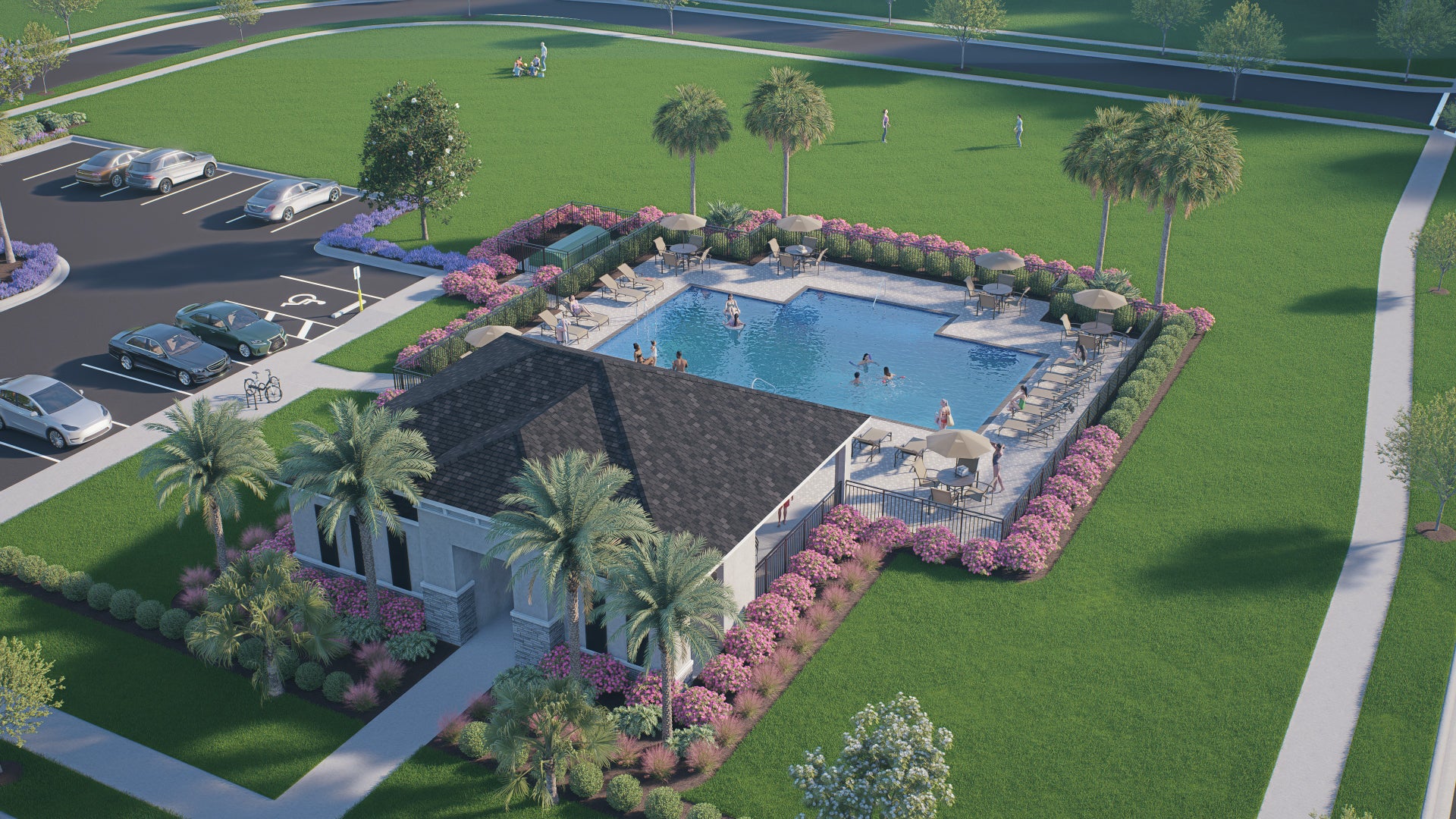 Leela Reserve Cabana and Pool Rendering. Leela Reserve Paired Villas New Homes in Tavares, FL