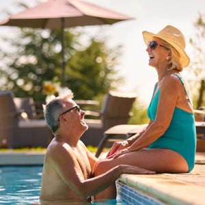 Senior Swimming Pool Lifestyle. Leela Reserve Paired Villas New Homes in Tavares, FL